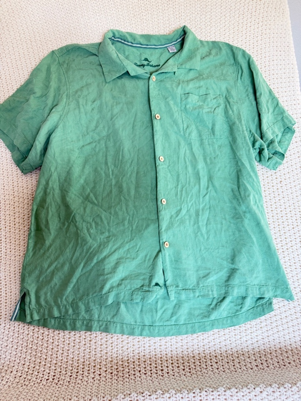 Tommy Bahama 100% Silk Teal Blue Green Men’s Short-Sleeve Button-Down Shirt XXL